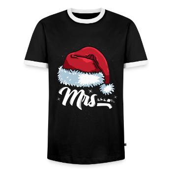 Santa Claus Cap Mrs. Outfit for Christmas - Men's Ringer Shirt - black/white - Front - AI Model Female 172 light (172cm) & AI Model Male 178 light (178cm)
