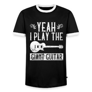 yes, I Play The Giant Guitar - Bass Guitar Bass - Men's Ringer Shirt - black/white - Front - AI Model Female 172 light (172cm) & AI Model Male 178 light (178cm)