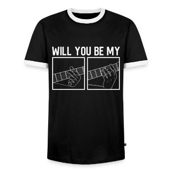 Willst du mein GF sein - E-Gitarre Gitarrenspieler - Männer Kontrast-T-Shirt - Schwarz/Weiß - Vorne - AI Model Female 172 light (172cm) & AI Model Male 178 light (178cm)