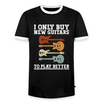 I only buy new guitars to play better - Men's Ringer Shirt - black/white - Front - AI Model Female 172 light (172cm) & AI Model Male 178 light (178cm)