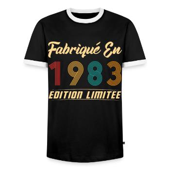 Fabriqué en 1983 Vintage cadeau d'anniversaire - T-shirt contrasté Homme - noir/blanc - Devant - AI Model Female 172 light (172cm) & AI Model Male 178 light (178cm)