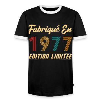 Fabriqué en 1977 Vintage cadeau d'anniversaire - T-shirt contrasté Homme - noir/blanc - Devant - AI Model Female 172 light (172cm) & AI Model Male 178 light (178cm)