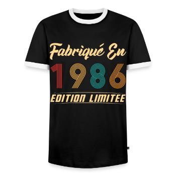 Fabriqué en 1986 Vintage cadeau d'anniversaire - T-shirt contrasté Homme - noir/blanc - Devant - AI Model Female 172 light (172cm) & AI Model Male 178 light (178cm)