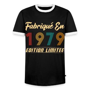 Fabriqué en 1979 Vintage Cadeau D'anniversaire - T-shirt contrasté Homme - noir/blanc - Devant - AI Model Female 172 light (172cm) & AI Model Male 178 light (178cm)