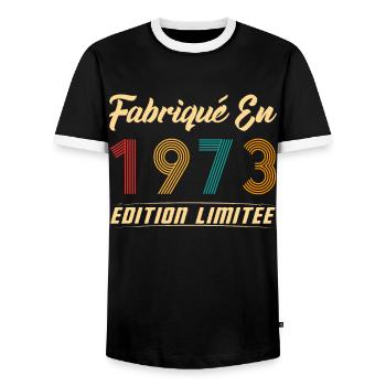Fabriqué en 1973 Vintage Cadeau D'anniversaire - T-shirt contrasté Homme - noir/blanc - Devant - AI Model Female 172 light (172cm) & AI Model Male 178 light (178cm)
