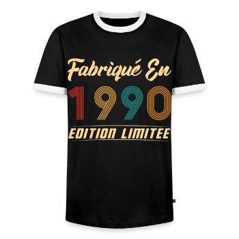 Fabriqué en 1990 Vintage cadeau d'anniversaire - T-shirt contrasté Homme - noir/blanc - Devant - AI Model Female 172 light (172cm) & AI Model Male 178 light (178cm)