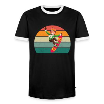 Snowboard Snowboarder Snowboarder Slope Snow - Men's Ringer Shirt - black/white - Front - AI Model Female 172 light (172cm) & AI Model Male 178 light (178cm)