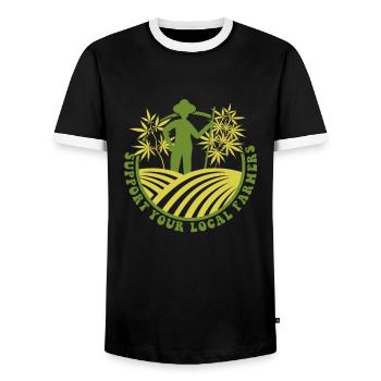 Soutenez vos agriculteurs locaux, Weed Cannabis 420 - T-shirt contrasté Homme - noir/blanc - Devant - AI Model Female 172 light (172cm) & AI Model Male 178 light (178cm)