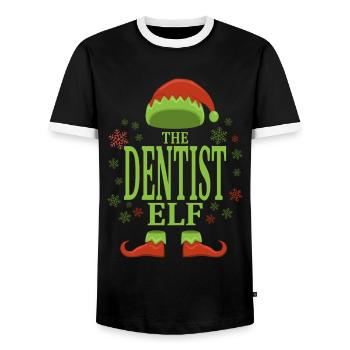 Dentist Christmas Elf - Men's Ringer Shirt - black/white - Front - AI Model Female 172 light (172cm) & AI Model Male 178 light (178cm)