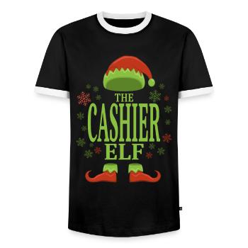 Cashier Christmas Elf - Men's Ringer Shirt - black/white - Front - AI Model Female 172 light (172cm) & AI Model Male 178 light (178cm)