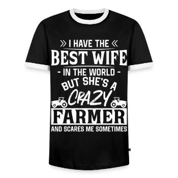 Farming Farmer Wife Vintage - Männer Kontrast-T-Shirt - Schwarz/Weiß - Vorne - AI Model Female 172 light (172cm) & AI Model Male 178 light (178cm)