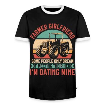 Farming Farmer Girl Vintage - Männer Kontrast-T-Shirt - Schwarz/Weiß - Vorne - AI Model Female 172 light (172cm) & AI Model Male 178 light (178cm)