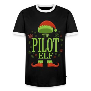 Pilot Christmas Elf - Men's Ringer Shirt - black/white - Front - AI Model Female 172 light (172cm) & AI Model Male 178 light (178cm)