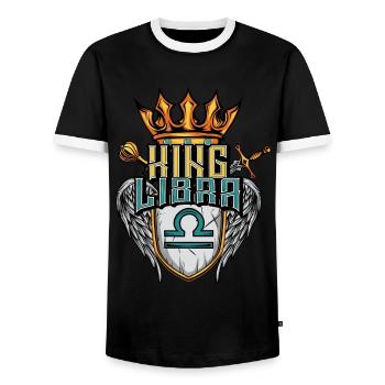 Signe du zodiaque Balance - T-shirt contrasté Homme - noir/blanc - Devant - AI Model Female 172 light (172cm) & AI Model Male 178 light (178cm)