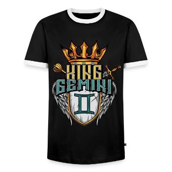 Signe du zodiaque des Gémeaux - T-shirt contrasté Homme - noir/blanc - Devant - AI Model Female 172 light (172cm) & AI Model Male 178 light (178cm)