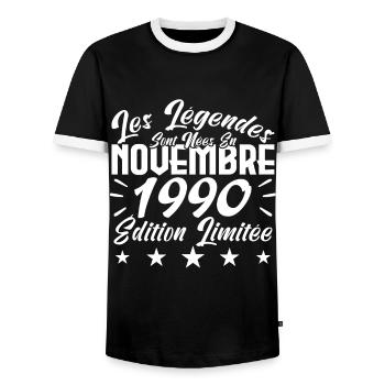 Les Légendes sont Nées En Novembre 1990 Cadeau. - T-shirt contrasté Homme - noir/blanc - Devant - AI Model Female 172 light (172cm) & AI Model Male 178 light (178cm)