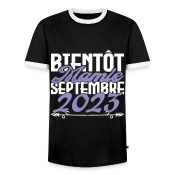 Annonce grossesse. bientôt Mamie Septembre 2023. - T-shirt contrasté Homme - noir/blanc - Devant - AI Model Female 172 light (172cm) & AI Model Male 178 light (178cm)