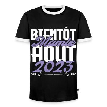 Annonce grossesse. bientôt Mamie Aout 2023. août. - T-shirt contrasté Homme - noir/blanc - Devant - AI Model Female 172 light (172cm) & AI Model Male 178 light (178cm)