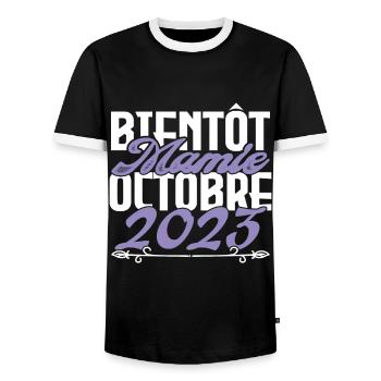 Annonce grossesse. bientôt Mamie Octobre 2023. - T-shirt contrasté Homme - noir/blanc - Devant - AI Model Female 172 light (172cm) & AI Model Male 178 light (178cm)