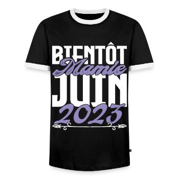 Annonce grossesse. bientôt Mamie Juin 2023. - T-shirt contrasté Homme - noir/blanc - Devant - AI Model Female 172 light (172cm) & AI Model Male 178 light (178cm)