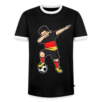 Dabbing Footballer Young Football Germany Jersey - Men's Ringer Shirt - black/white - Front - AI Model Female 172 light (172cm) & AI Model Male 178 light (178cm)