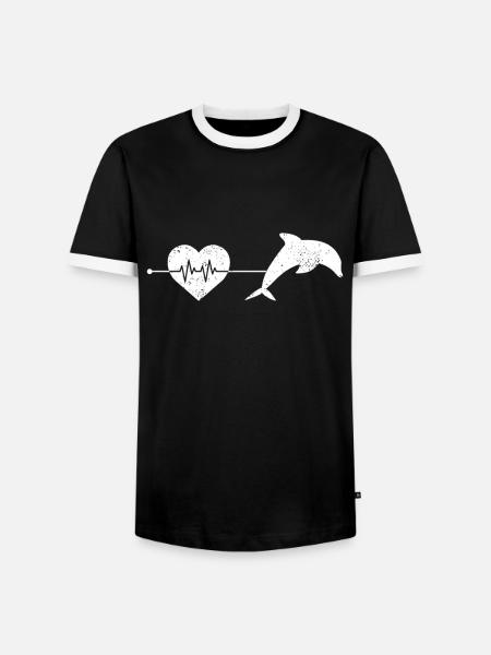 Delfin Herzschlag - Männer Kontrast-T-Shirt - Schwarz/Weiß