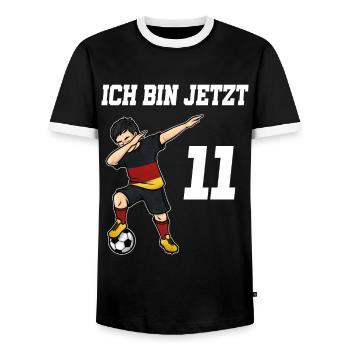 Fußballer 11 Jahre alt Jungen Deutschland Fußball - Männer Kontrast-T-Shirt - Schwarz/Weiß - Vorne - AI Model Female 172 light (172cm) & AI Model Male 178 light (178cm)