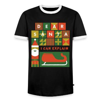 Dear Santa I Can Explain Funny Christmas Gift - Men's Ringer Shirt - black/white - Front - AI Model Female 172 light (172cm) & AI Model Male 178 light (178cm)