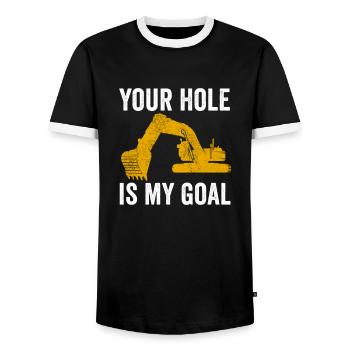 Excavator construction worker excavator driver construction machine job - Men's Ringer Shirt - black/white - Front - AI Model Female 172 light (172cm) & AI Model Male 178 light (178cm)