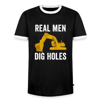 Excavator construction worker excavator driver construction machine job - Men's Ringer Shirt - black/white - Front - AI Model Female 172 light (172cm) & AI Model Male 178 light (178cm)