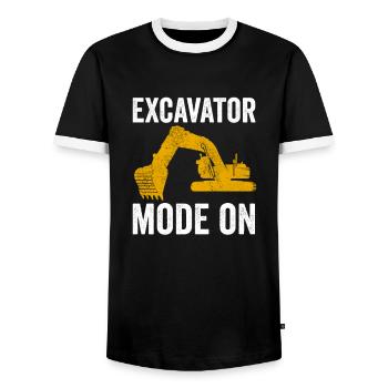 Excavator construction worker excavator driver construction machine job - Men's Ringer Shirt - black/white - Front - AI Model Female 172 light (172cm) & AI Model Male 178 light (178cm)