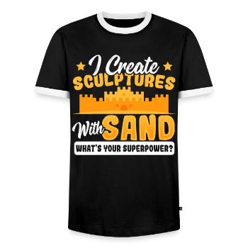I create Sculptures with Sand Superpower? Sand - Men's Ringer Shirt - black/white - Front - AI Model Female 172 light (172cm) & AI Model Male 178 light (178cm)