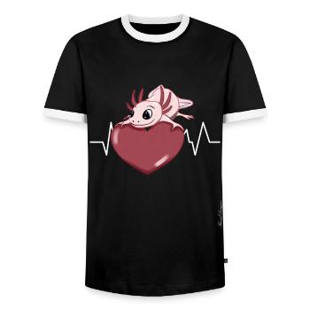Axolotl tailed salamander with heart amphibian to - Men's Ringer Shirt - black/white - Front - AI Model Female 172 light (172cm) & AI Model Male 178 light (178cm)