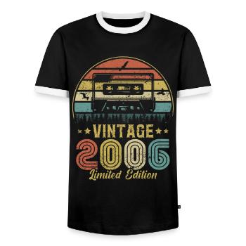 Vintage-Kassette 2006 - Männer Kontrast-T-Shirt - Schwarz/Weiß - Vorne - AI Model Female 172 light (172cm) & AI Model Male 178 light (178cm)