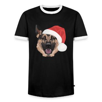 German Shepherd Merry Christmas - Men's Ringer Shirt - black/white - Front - AI Model Female 172 light (172cm) & AI Model Male 178 light (178cm)