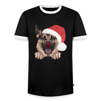 German Shepherd Merry Christmas - Men's Ringer Shirt - black/white - Front - AI Model Female 172 light (172cm) & AI Model Male 178 light (178cm)