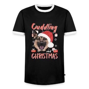 German Shepherd Merry Christmas - Men's Ringer Shirt - black/white - Front - AI Model Female 172 light (172cm) & AI Model Male 178 light (178cm)
