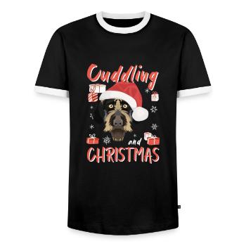 German Wirehair Merry Christmas - Men's Ringer Shirt - black/white - Front - AI Model Female 172 light (172cm) & AI Model Male 178 light (178cm)