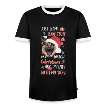 German Shepherd Merry Christmas - Men's Ringer Shirt - black/white - Front - AI Model Female 172 light (172cm) & AI Model Male 178 light (178cm)