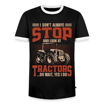 Farming Farmer Vintage Tractor I - Men's Ringer Shirt - black/white - Front - AI Model Female 172 light (172cm) & AI Model Male 178 light (178cm)
