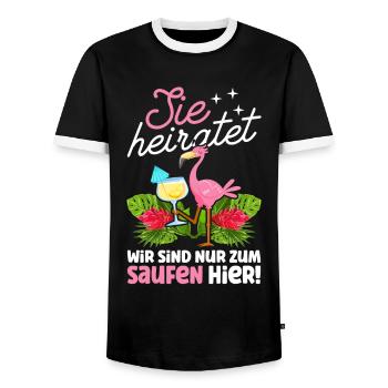 Sie Heiratet Wir Sind Nur Zum Saufen Hier Flamingo - Männer Kontrast-T-Shirt - Schwarz/Weiß - Vorne - AI Model Female 172 light (172cm) & AI Model Male 178 light (178cm)