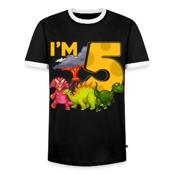 5 Birthday Dinos - Men's Ringer Shirt - black/white - Front - AI Model Female 172 light (172cm) & AI Model Male 178 light (178cm)