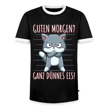 Guten Morgen Ganz Dünnes Eis Sarkasmus Katze - Männer Kontrast-T-Shirt - Schwarz/Weiß - Vorne - AI Model Female 172 light (172cm) & AI Model Male 178 light (178cm)