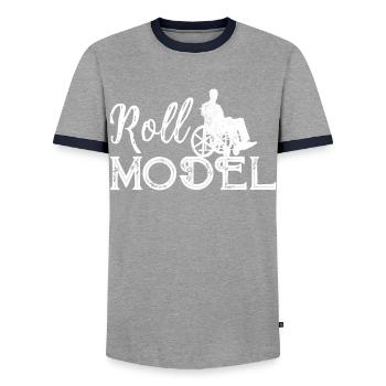 Funny Paraplegic Handicap Wheelchair Cross-sectional Category - Men's Ringer Shirt - grey/navy  - Front - AI Model Female 172 light (172cm) & AI Model Male 178 light (178cm)