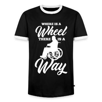 Funny Spinal Cord Injury Wheelchair Cross-Section - Men's Ringer Shirt - black/white - Front - AI Model Female 172 light (172cm) & AI Model Male 178 light (178cm)