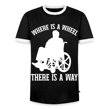 Funny Spinal Cord Injury Wheelchair Cross-Section - Men's Ringer Shirt - black/white - Front - AI Model Female 172 light (172cm) & AI Model Male 178 light (178cm)