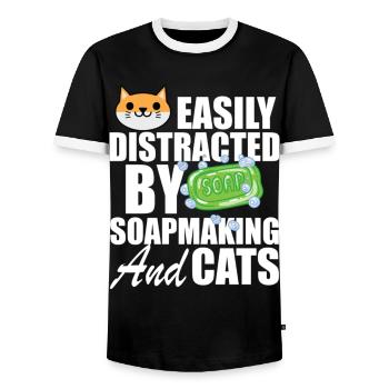 Soap Maker Easily Distracted By Soapmaking And Cat - Men's Ringer Shirt - black/white - Front - AI Model Female 172 light (172cm) & AI Model Male 178 light (178cm)