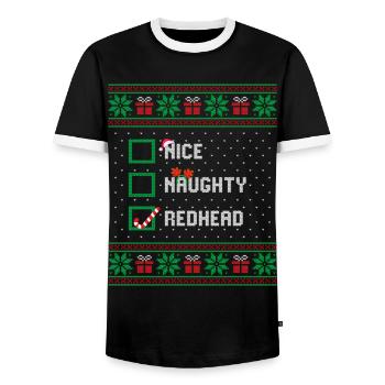 Nice Naughty Redhead Funny Christmas List Santa - Men's Ringer Shirt - black/white - Front - AI Model Female 172 light (172cm) & AI Model Male 178 light (178cm)