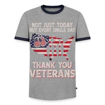Not Just Today But Every Single Thank You Veterans - Men's Ringer Shirt - grey/navy  - Front - AI Model Female 172 light (172cm) & AI Model Male 178 light (178cm)