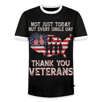 Not Just Today But Every Single Thank You Veterans - Men's Ringer Shirt - black/white - Front - AI Model Female 172 light (172cm) & AI Model Male 178 light (178cm)